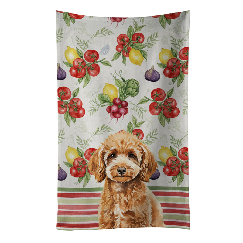 Miniature Apricot Poodle Vegetables Kitchen Towel, Miniature Apricot Poodle