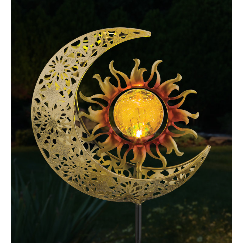 36.5" Gold Filigree Sun Moon Solar Garden Stake