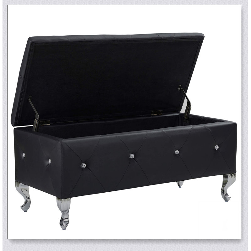 Repose-pieds rembourré avec rangement pour repose-pieds rectangulaire, Noir