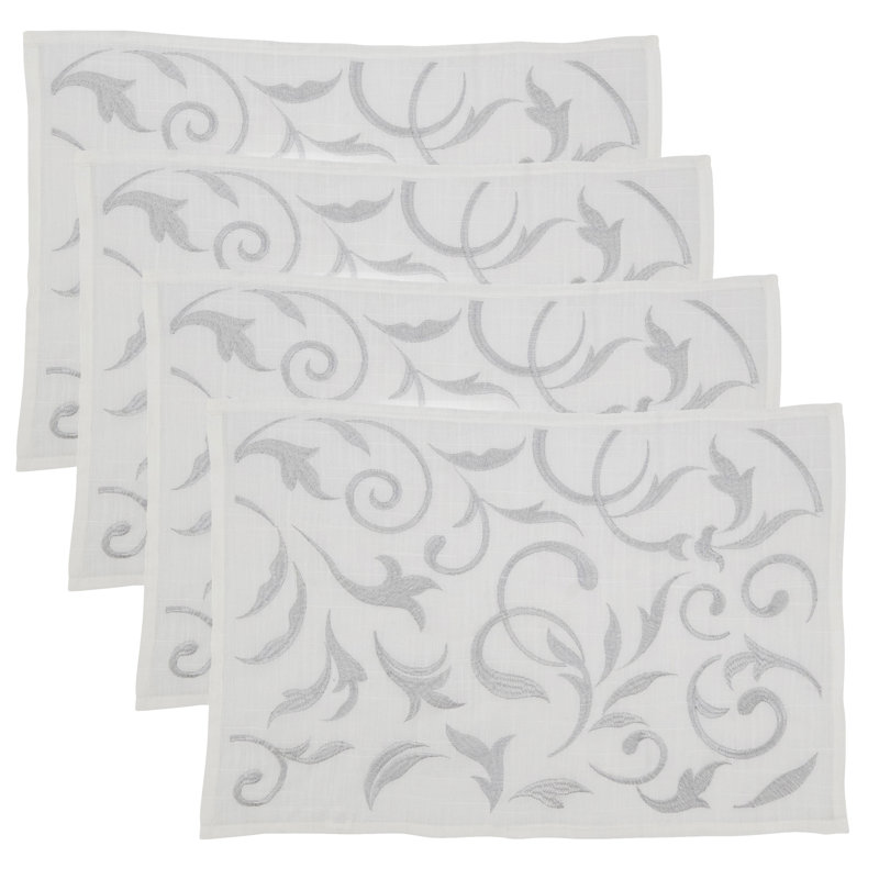 Napperon délicat à motif de feuilles brodées (ensemble de 4) 20B, Argent