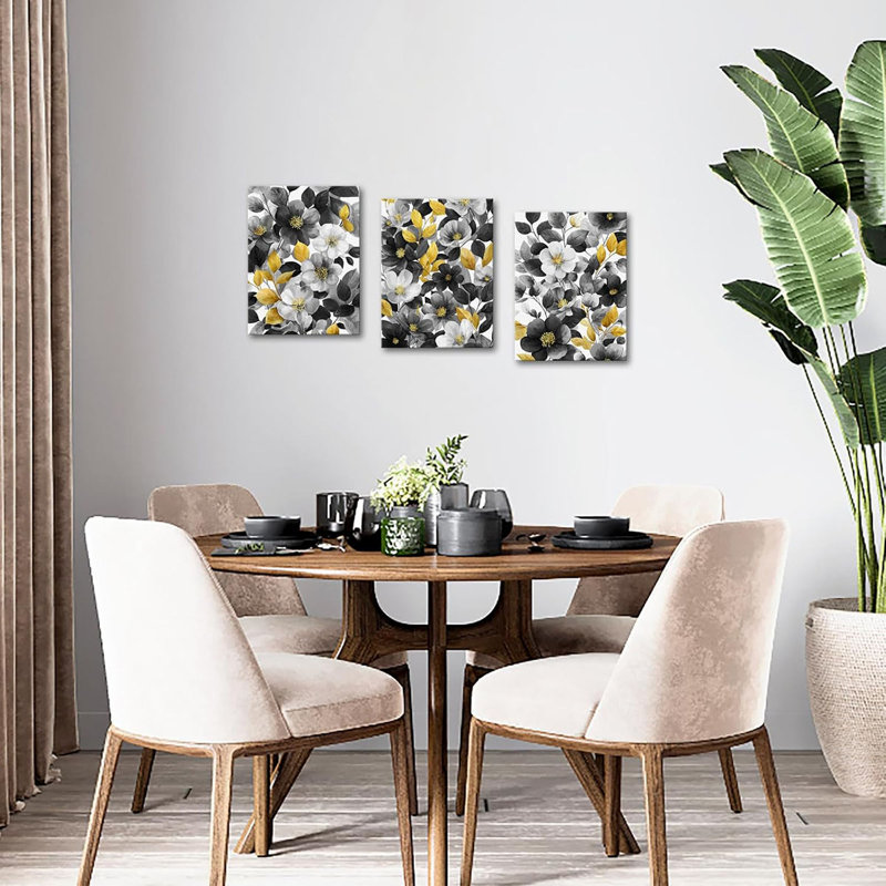 3 Piece Wrapped Canvas Wall Art, Grey