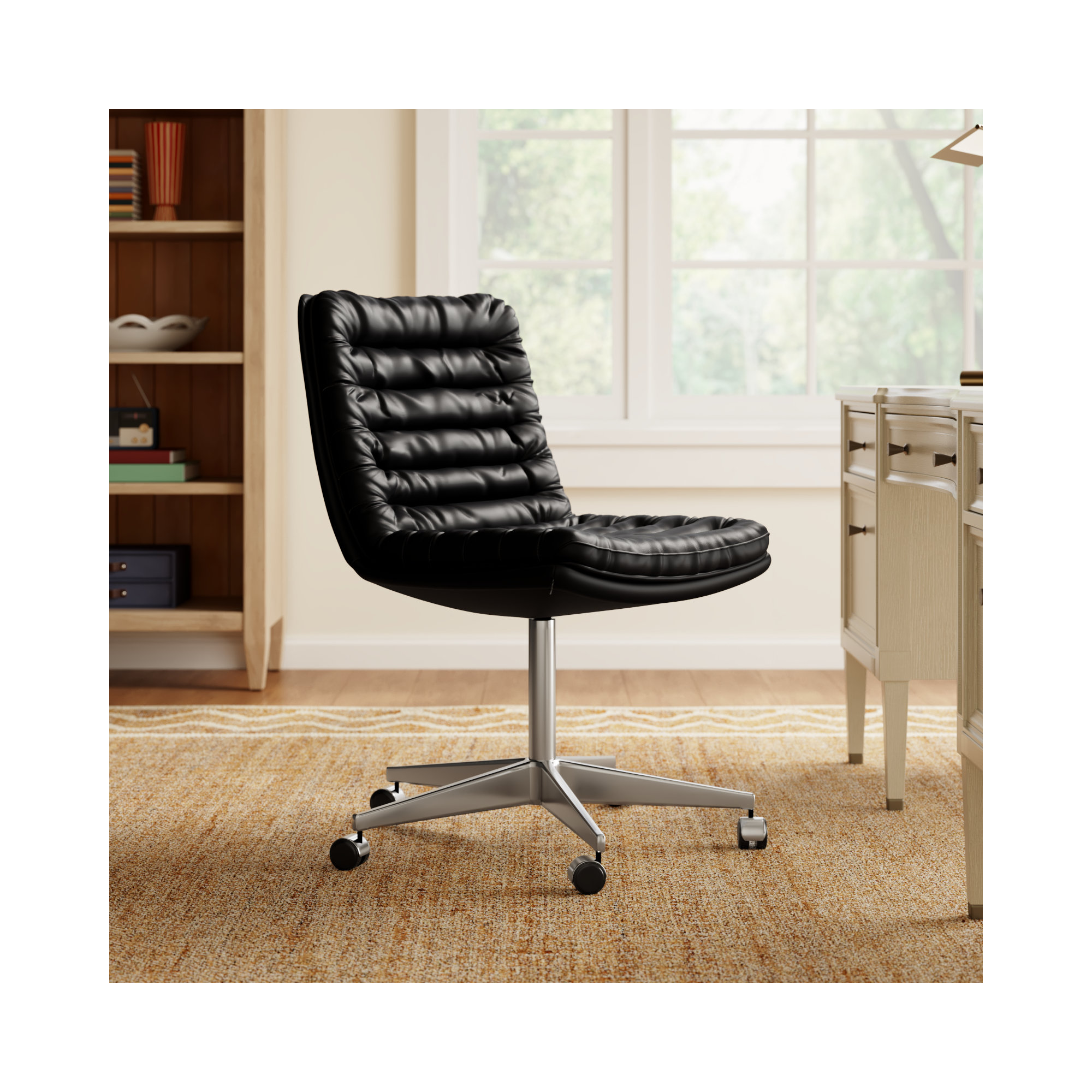 Delmy Swivel Office Chair, Rider Black Genuine Leather
