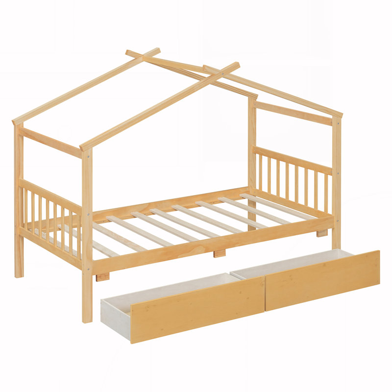 Lit simple avec tiroirs, Naturel