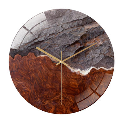 12" Round Tempered Glass Wall Clock with Silent Quartz Movement
