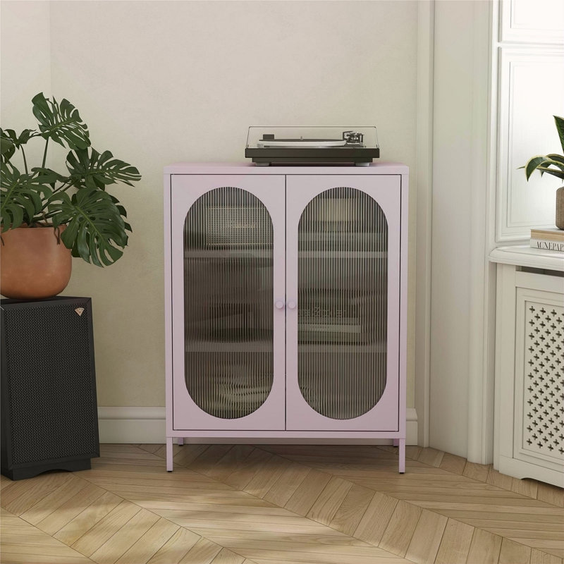 Armoire d'appoint courte en métal à 2 portes avec verre cannelé Short