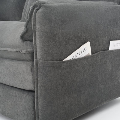 Canapé modulaire à assise profonde avec repose-pieds, siège modulaire en chenille confortable et rembourré en forme de L pour salon, appartement, bureau, ensemble de bricolage, noir