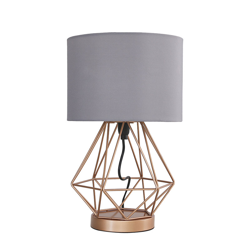 Haigler Metal Table Lamp, Grey, LED Bulb, Copper