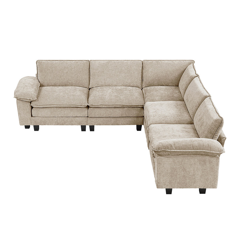 Ensemble de canapé modulaire 5 pièces Modern Contemporary, Chenille taupe, H 35 po x l 110,5 po x P 110,5 po