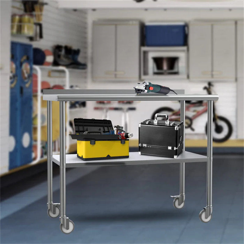 Table en acier inoxydable avec dosseret, tablette inférieure et roulette, H 40 po x L 36 po x l 24 po