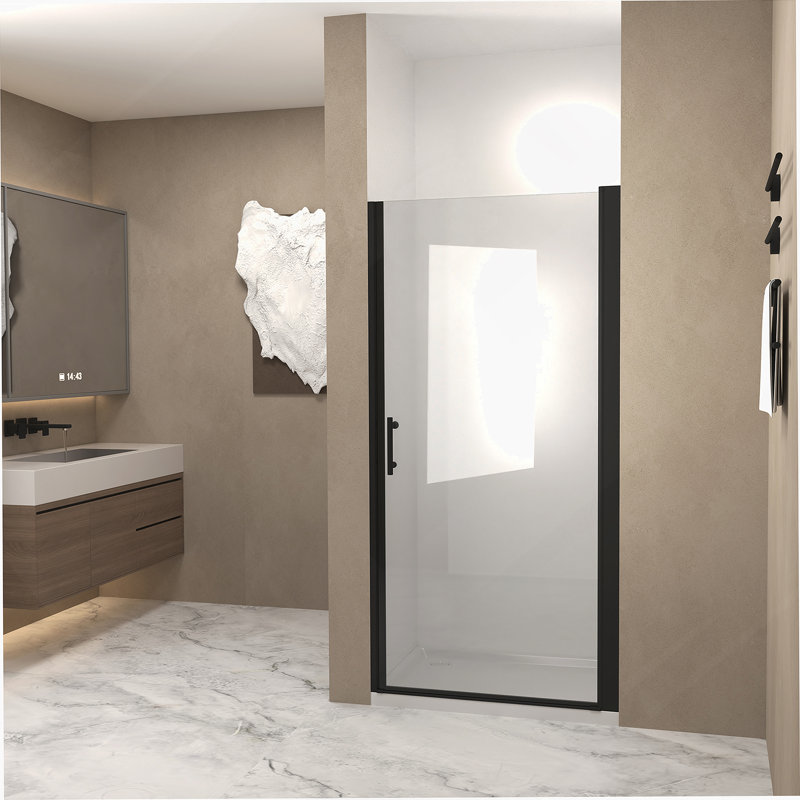 Pivot Shower Door With Aluminum Frame, Matte Black