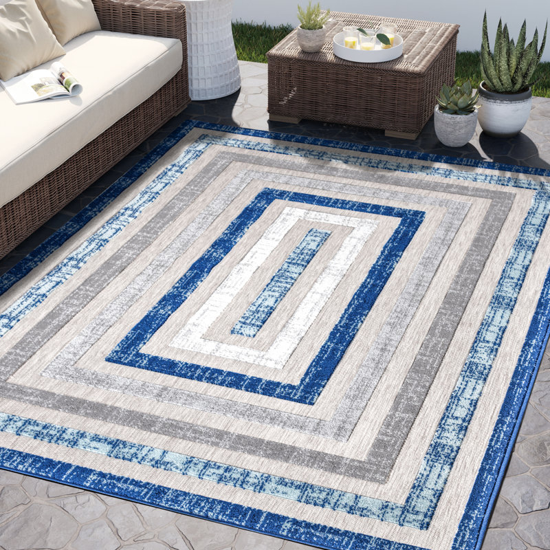Tapis géométrique bleu / gris en polypropylène Gibson, Rectangle 5 pi 3 po x 7 pi 6 po