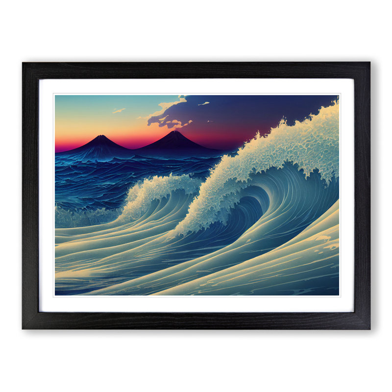 Japanese Wave By Mountains Vol.3 - Single Picture Frame Print, Black Framed, 25cm H x 34cm W x 2cm D