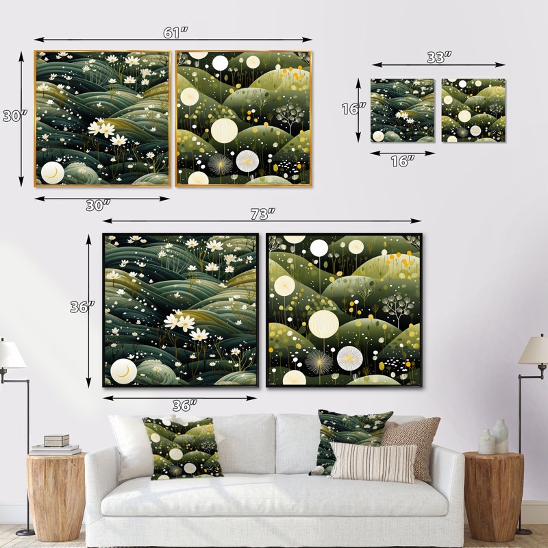 Fleurs blanches zen - Hillpoint Sanctuary - ensemble de 2 collages carrés de paysages abstraits, Cadre flottant brun