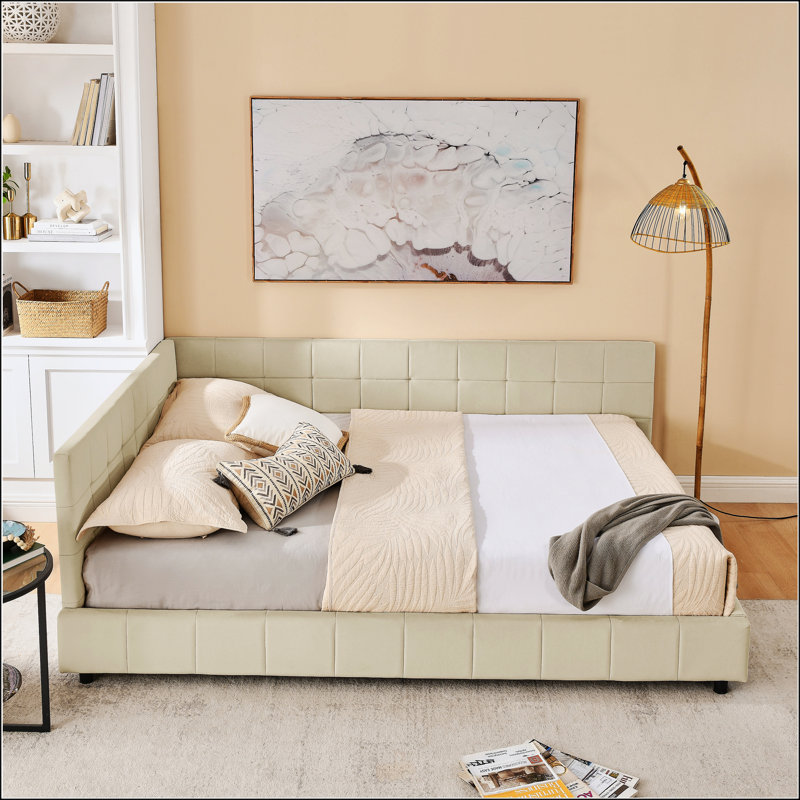 Queen Size Upholstered Tufted Bed Frame, Beige