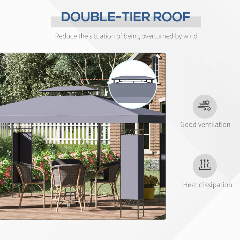 Gray 13' x 10' Steel Frame Patio Gazebo with Double Vented Roof