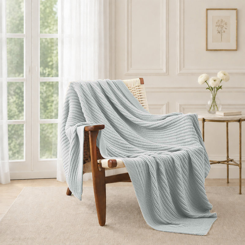 Jeté en tricot gaufré - couverture décorative légère respirante 50 "x 60" pour canapé, canapé et lit - Jeté Coho Farmhouse - lavable à la machine, gris clair