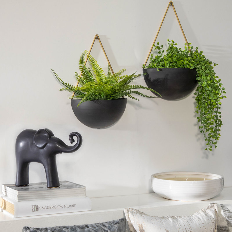 Desmondia Modern Metal Half Moon Wall Planters Set of 2, Black