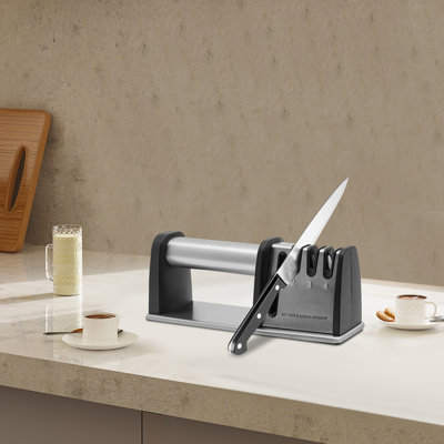 4-in-1 Kitchen Knife Sharpener with Scissor Slot, Manual Tungsten Steel and Diamond Whetstone Tool for Chef Knives, Straight Blades and Household Cutlery