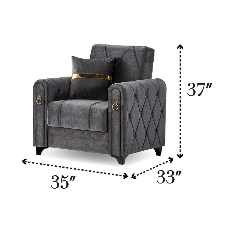 Fauteuil-lit convertible 35 po avec rangement Ferrero, Microfibre grise