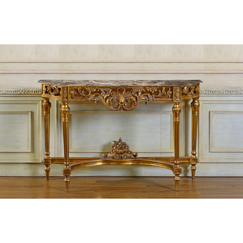 Rosia 54'' W Marble Console Table, Brown Marble