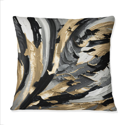 Rhythm Of Pleasure Abstract Black And Gold I - Abstract Painting Printed Throw Pillow