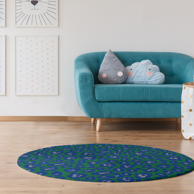 Imprimé animalier vert/bleu/gris Tapis décoratif, Rond 5 pi