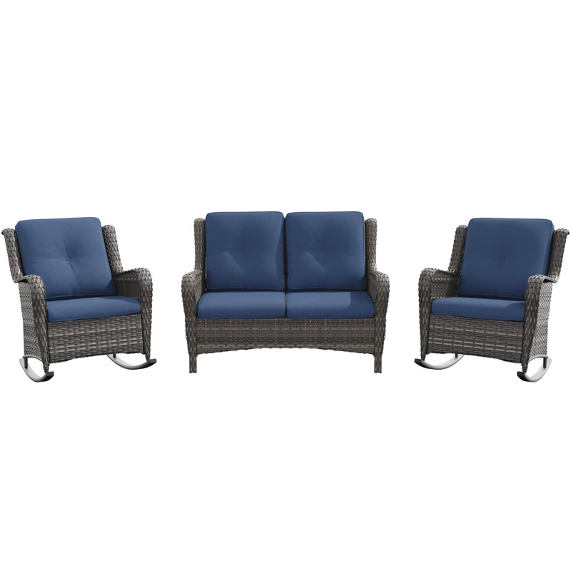 Sumuka 4-Person Outdoor Conversation Set with Cushions, Bleu