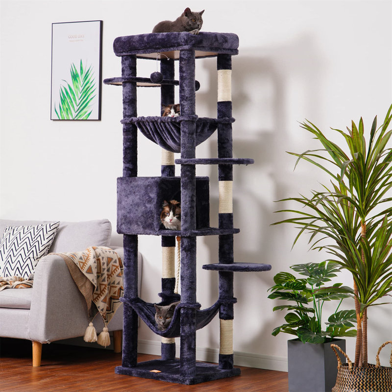 Spacieuse tour d'arbre à chat à plusieurs niveaux - Havre de paix confortable pour les chats d'intérieur, Gris foncé