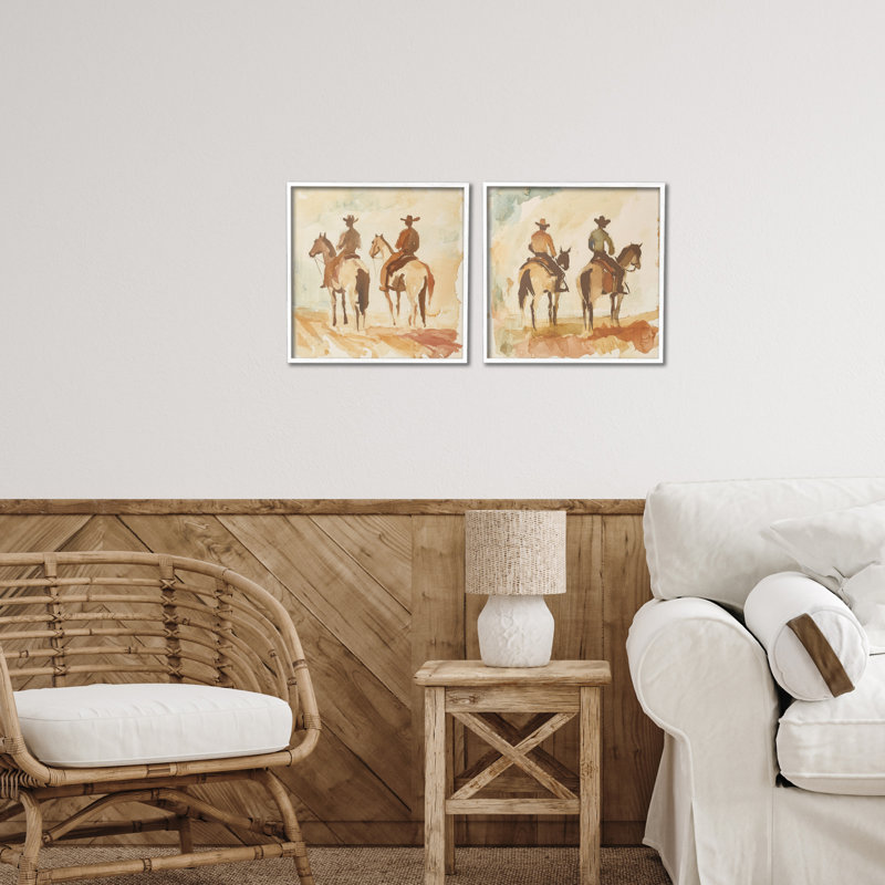 «Western Watercolor Cowboy Pairs», ensemble de 2 giclées encadrées par Petal Prints Design, H 24 po x l 24 po
