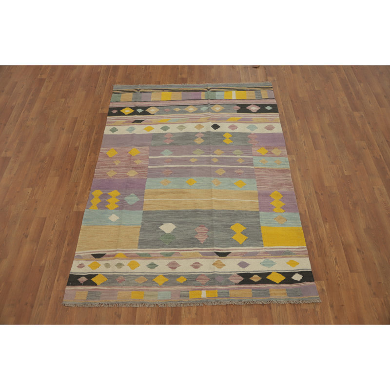 Tapis géométrique Kilim tissé à la main 5 x 7