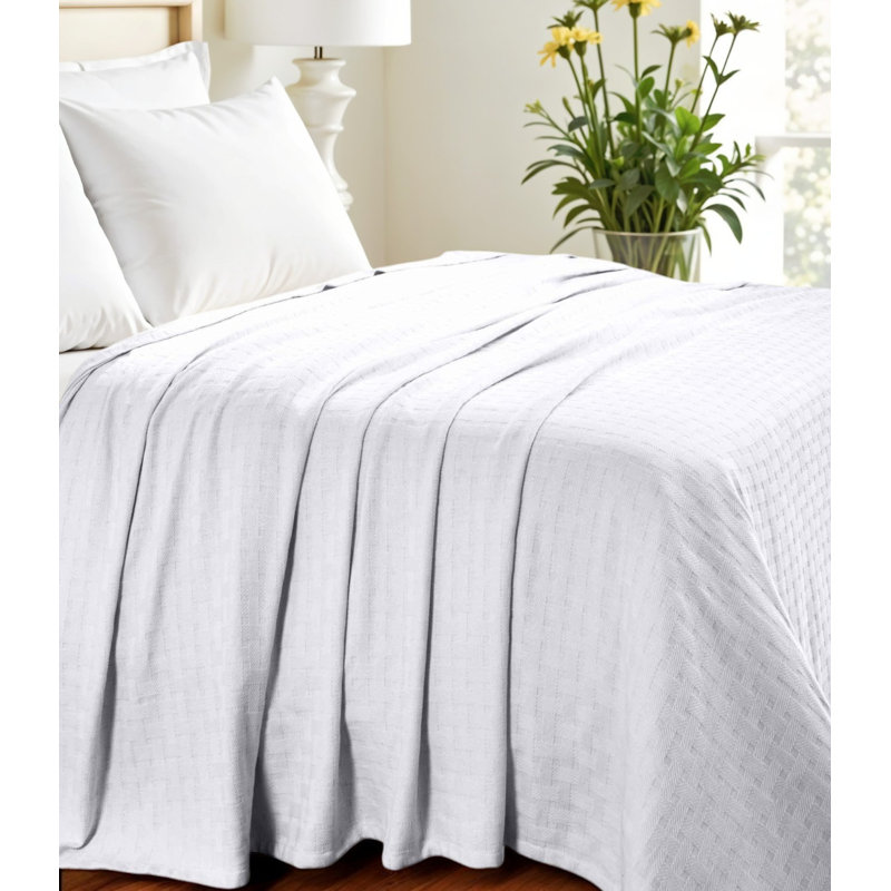 King White Cotton Basketweave Geometric Blanket
