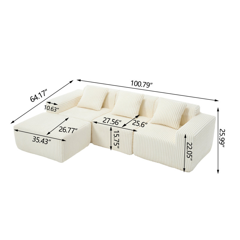 Canapé-lit modulaire 4 pièces pour salon, Polyester blanc