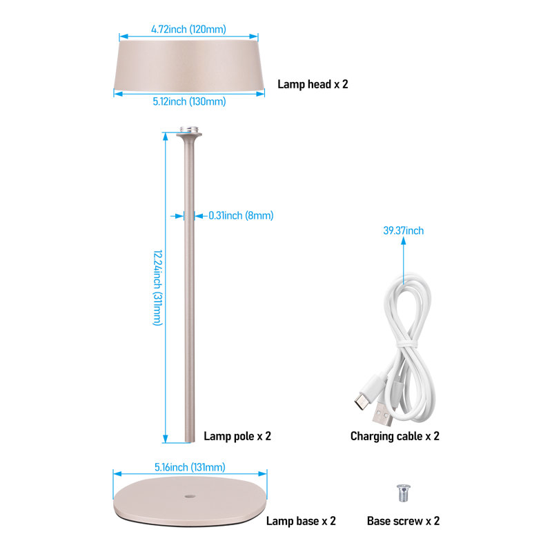 Commercial Grade Rechargeable Table Lamps, LED Cordless Table Lamp for Restaurant, Hotel, Bar Dimmable, Beige