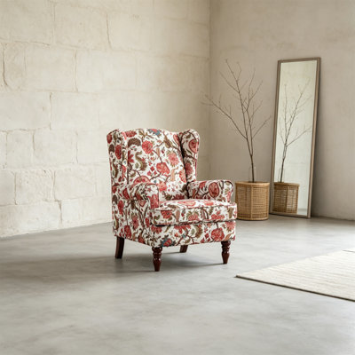 Accent Upholstered Chair with Retro Wood Legs
