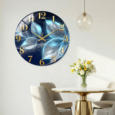 "Blue Leaves", horloge murale en verre