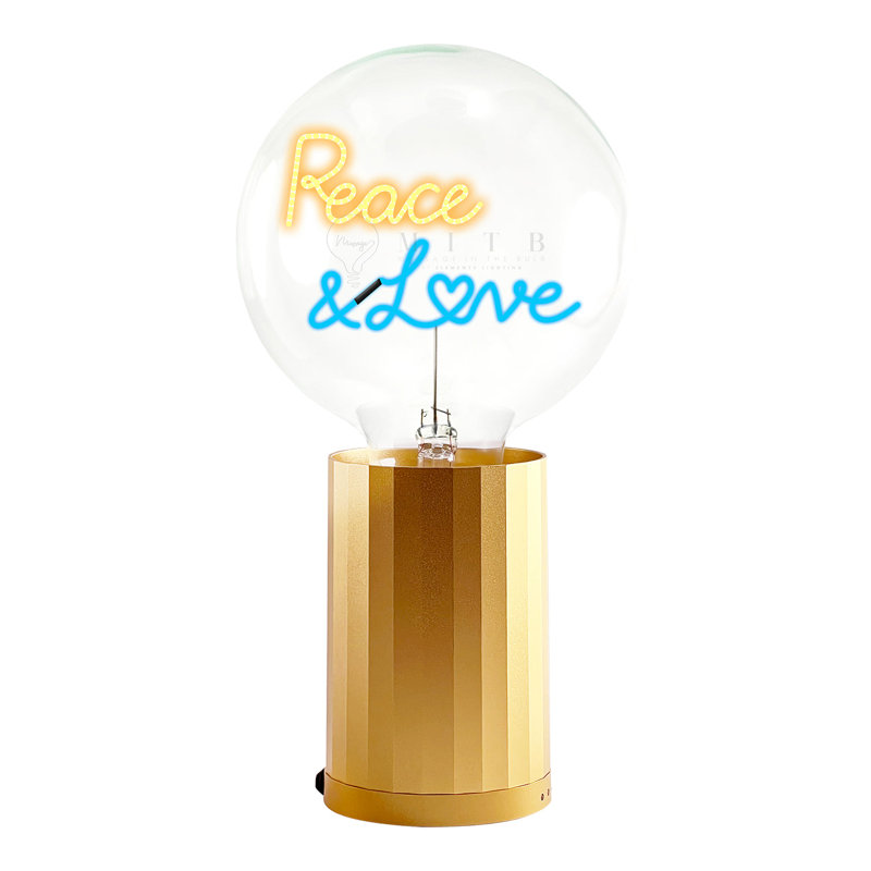 Bulb PEACE AND LOVE Amber/ Blue with Base Table Lamp PORTABLE, Yellow, Plastic, 5.5" H x 235.53" W x 9.5" D