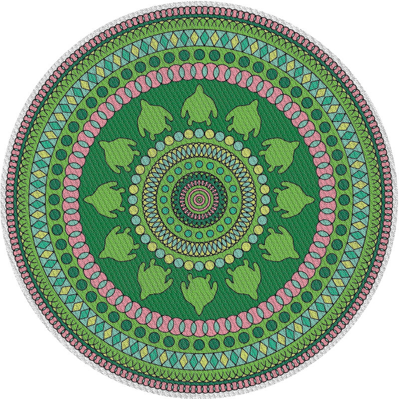 Fabriqué à la machine à partir de laine et de polyester gris/vert Tapis décoratif, Rond 5 pi