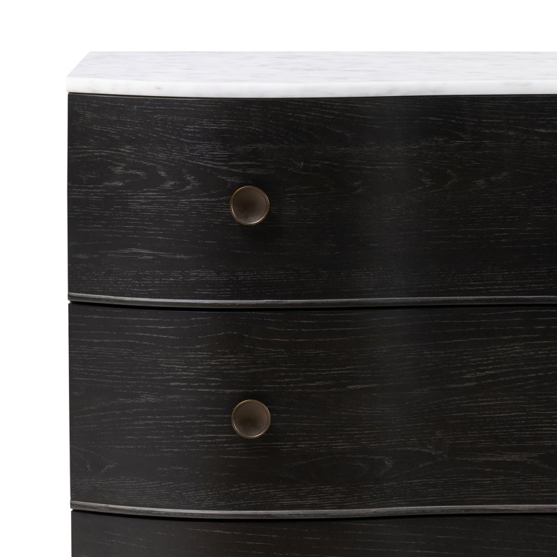 Tiago 3 - Drawer Dresser, Black/Polished White Marble