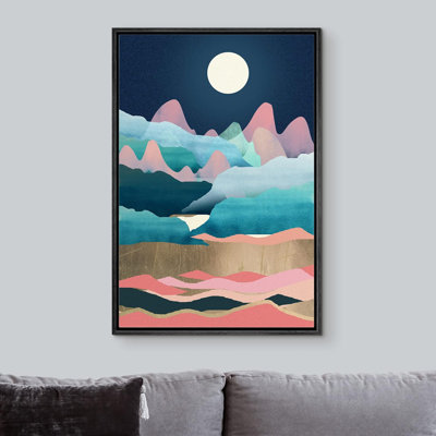 Soleil, chaîne de montagnes, paysage abstrait, illustrations, moderne, rustique