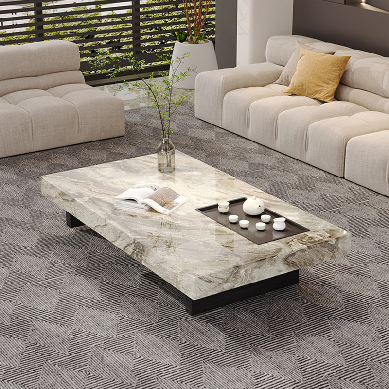 Rectangular marble floating coffee table, Ivory Marble, 11.8" H x 47.2" L x 27.6" W