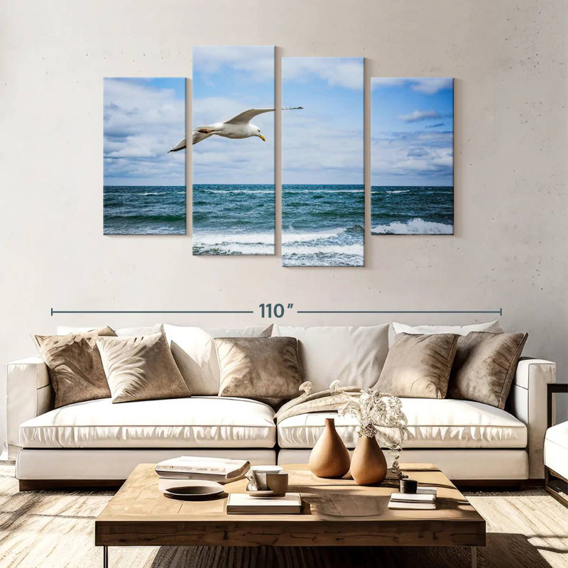 Mouette Brampt au-dessus de la mer, H 54 po x l 84 po