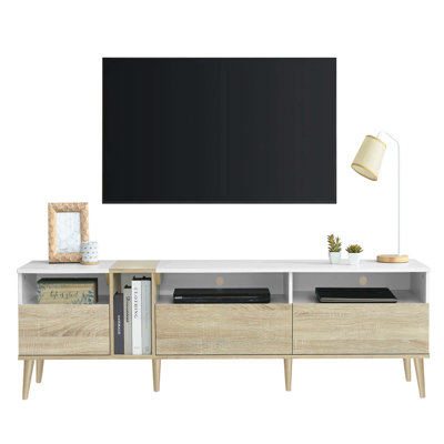 Modern TV with 3 Drawers and Open Shelves, Media Console Table for TVs up to 80