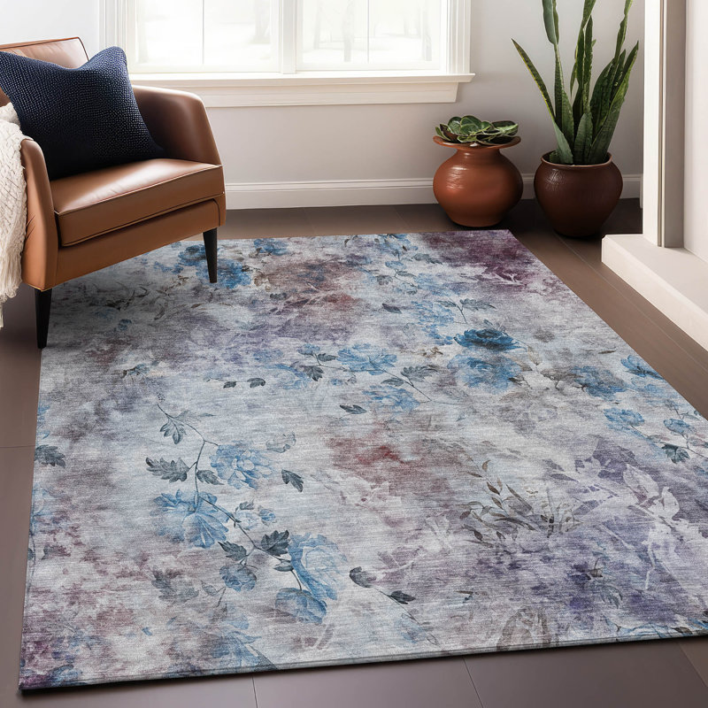 Premium Machine Washable Prisco Blue Rug, Rectangle 2'6" x 3'10"