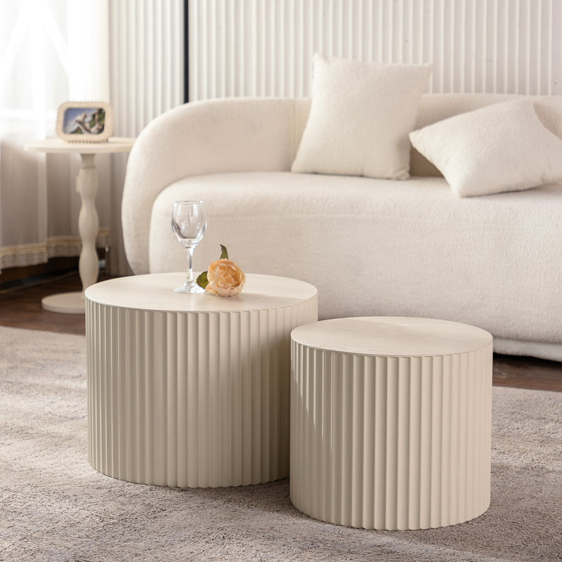 Tables basses gigognes Modern Beige - Table d'appoint de chambre à coucher Wave Stripe