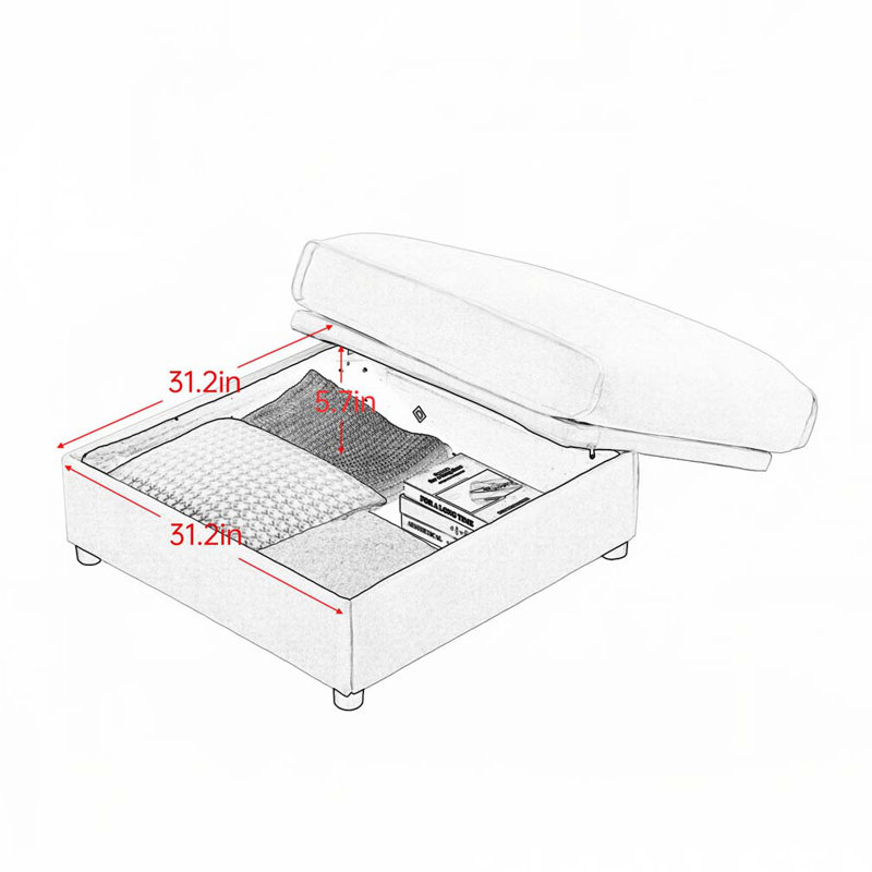 Canapé en chenille avec 2 repose-pieds en tissu, H 27,9 po x l 75,5 po x P 37,4 po, 2, Blanc