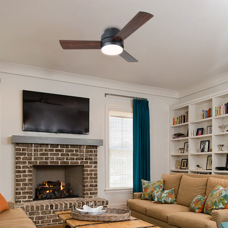 Arielmarie 42'' 3 - Blade Large Indooor Ceiling Fan With Light Kit and Remote, 3 LED Colors, 6 Speed Noiseless DC Motor, Timer