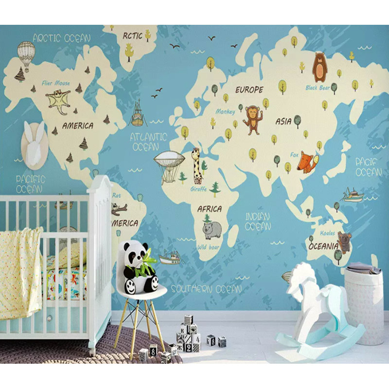 Murale bleues pour animaux sur carte blue kids world Ramas, L 49 po x l 75 po