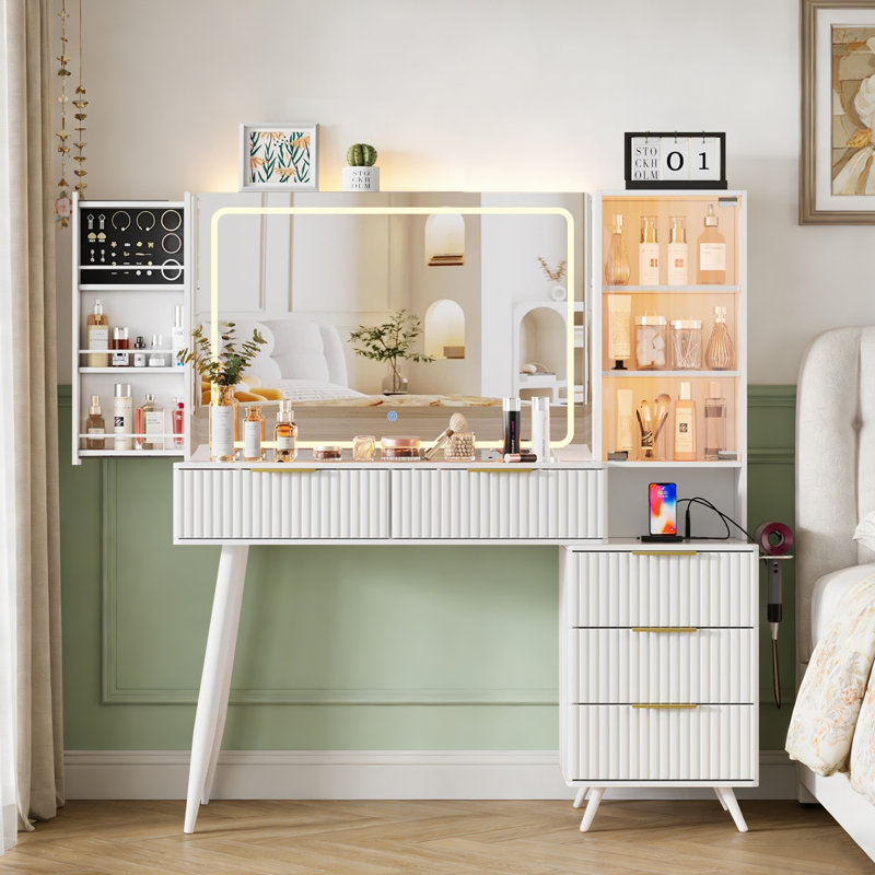 Bureau de coiffeuse éclairé en bois