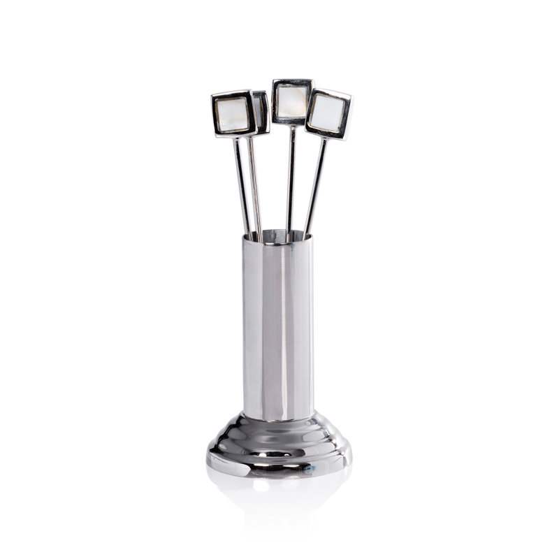 Envee 4-Piece Set Cocktail Picks with Stand, Nickel