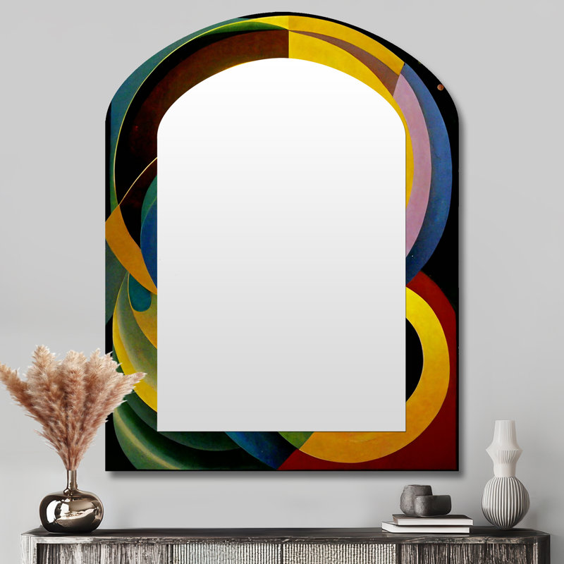 Origine du monde, couleurs rétro - arche géométrique, décor de miroir mural unique, grand miroir asymétrique moderne, impression d'art en métal